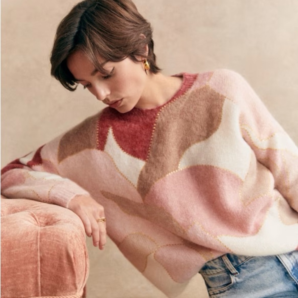 Sezane Hollie Jumper, Size S, Pink Foliage, Excellent